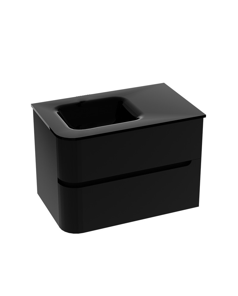 Lavita Atlanta 800: Black Cabinet & Glass WashBasin falra szerelt fürdőszobabútor szett (szekrény + mosdó) – fekete