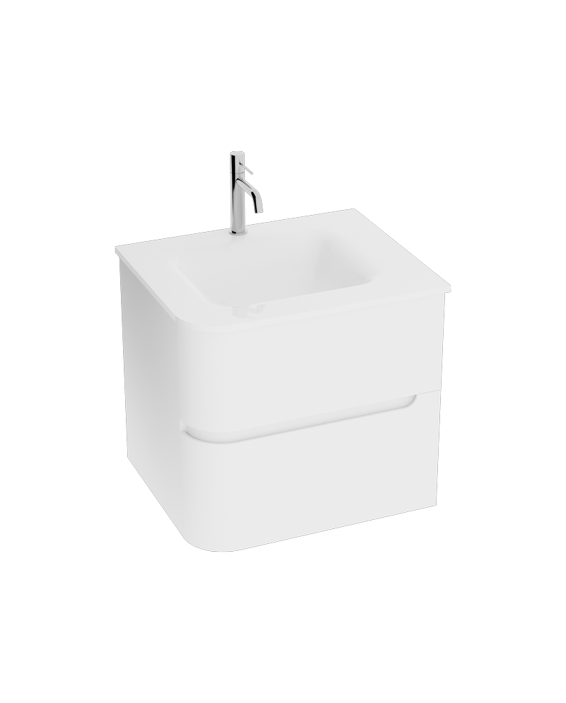 Lavita Atlanta 600: White Cabinet & Glass WashBasin falra szerelt fürdőszobabútor szett (szekrény + mosdó) – fehér